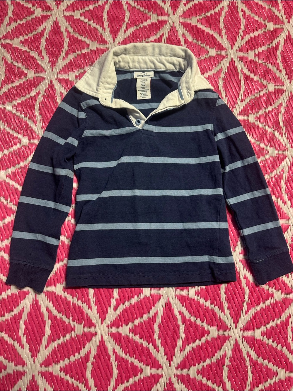 Tommy Bahama Kids Boys Blue Striped Long Sleeve Rugby Shirt Size S (5/6)